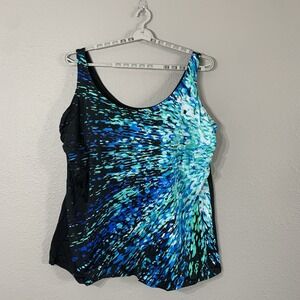 Swimsuits For All Women's Black Blue‎  Racer Back Round Neck Tankini Top Size 36